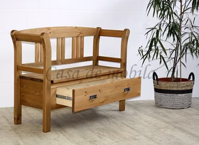 Massivholz sitzbank mit rückenlehne und stauraum 127x87x42cm FJORD Kiefer massiv gelaugt geölt, Casa de mobila Goslar