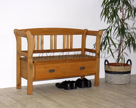 Massivholz Flurbank mit rückenlehne und stauraum 127x87x42cm FJORD Kiefer massiv gelaugt geölt, Casa de mobila Goslar