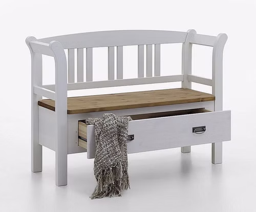 Dielenbank mit 1 Schublade 127x87x42cm FJORD Kiefer massiv 2farbig weiß gelaugt geölt Casa de mobila Goslar