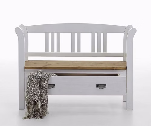 Dielenbank mit 1 Schublade 127x87x42cm FJORD Kiefer massiv 2farbig weiß gelaugt geölt Casa de mobila Goslar