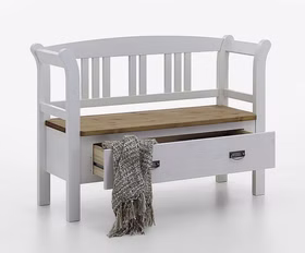 Dielenbank mit 1 Schublade 127x87x42cm FJORD Kiefer massiv 2farbig weiß gelaugt geölt Casa de mobila Goslar