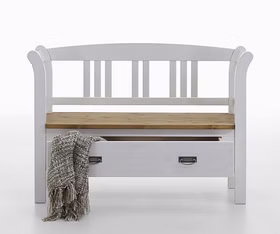 Flurbank mit 1 Schublade 127x87x42cm FJORD Kiefer massiv 2farbig weiß gelaugt geölt Casa de mobila Goslar