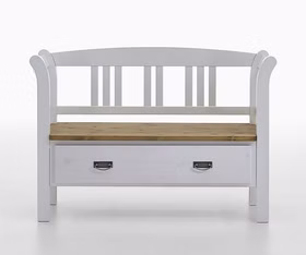 Holzbank mit lehne mit 1 Schublade 127x87x42cm FJORD Kiefer massiv 2farbig weiß gelaugt geölt Casa de mobila Goslar