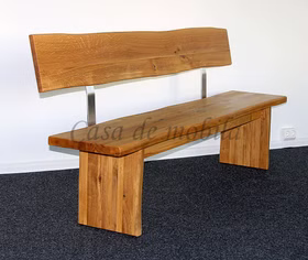 Massivholz Küchenbank mit Lehne und Holzbeine 220x92x49cm ZINGST Wildeiche massiv geölt Casa de mobila Goslar