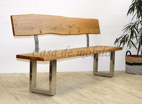 Sitzbank 160x92x49cm ZINGST Metallfüße Rückenlehne Wildeiche massiv geölt