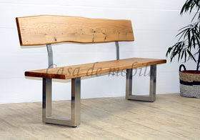 Sitzbank 160x92x49cm ZINGST Metallfüße Rückenlehne Wildeiche massiv geölt Sitzbank 160x92x49cm ZINGST Metallfüße Rückenlehne Wildeiche massiv geölt