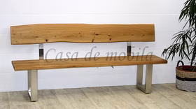 Sitzbank mit Lehne 260x92x49 cm Zingst Wildeiche massiv geölt Baumkante Metallfuß U Casa de mobila Goslar