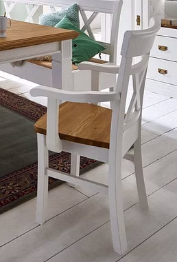 Holzstuhl mit armlehne landhaus NORDIC HOME Kiefer massiv weiß lackiert Wildeiche geölt Casademobila Goslar Holzstuhl mit armlehne landhaus NORDIC HOME Kiefer massiv weiß lackiert Wildeiche geölt Casademobila Goslar