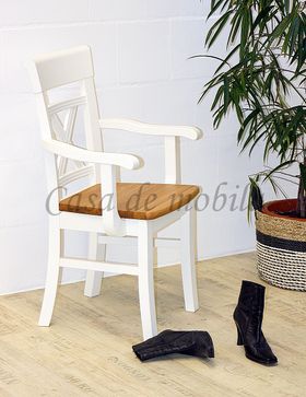 Armlehnstuhl 58x96x55cm NORDIC HOME Kiefer weiß / Wildeiche geölt