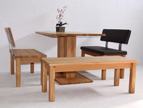 Sitzbank mit Holzlehne TREVA 140x83x53cm Massivholz geölt Holzbank mit holzlehne oder Polsterbank Leder TREVA Kernbuche natur geölt Wimmer Casa de Mobila