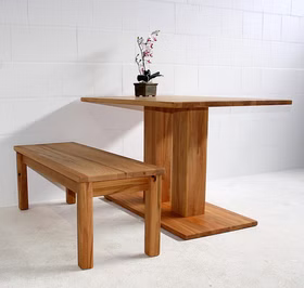 Vollholz Säulen Esstisch TREVA 180x76x95cm Kernbuche, Asteiche massiv natur oder Bianco geölt Casa de mobila Goslar