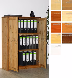 Schrank 2 Holztüren 2 Böden 89x123x33cm CONTRA Kiefer massiv Massivholz Ordnerschrank Kiefer massiv gelaugt geölt natur dunkelbraun kolonial lackiert Casa de mobila Goslar
