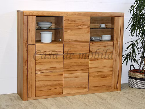 Massivholz Highboard 173x137x45cm, 4 Holztüren, 2 Glastüren, 3 Schubladen, Kernbuche massiv natur geölt in Goslar bei Casademobila von Alois Garthaus Made in Germany Massivholz Highboard 173x137x45cm, 4 Holztüren, 2 Glastüren, 3 Schubladen, Kernbuche massiv natur geölt in Goslar bei Casademobila von Alois Garthaus Made in Germany