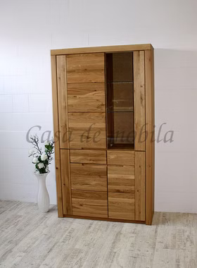 Vitrine 115x203x40cm HORIZONT Wildeiche massiv natur geölt rechts Vitrine 115x203x40cm HORIZONT Wildeiche massiv natur geölt rechts