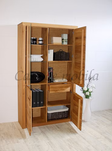 Vitrine HORIZONT 115x203x40cm Highboard Wildeiche massiv natur geölt Glastür links