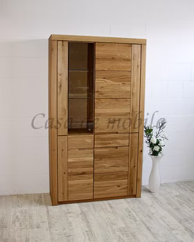Vitrine 115x203x40cm HORIZONT Wildeiche massiv natur geölt links Vitrine 115x203x40cm HORIZONT Wildeiche massiv natur geölt links