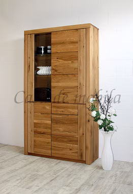 Vitrine 115x203x40cm HORIZONT Wildeiche massiv natur geölt links Vitrine HORIZONT 115x203x40cm Highboard Wildeiche massiv natur geölt Glastür links