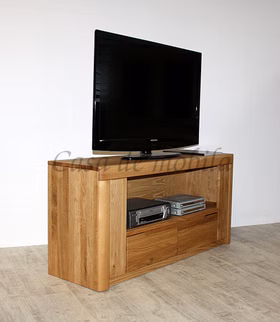 Massivholz TV-Kommode mit große fach HORIZONT 128x62x40cm Wildeiche massiv natur geölt runde Kante Casa de mobila Goslar