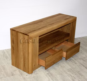 Massivholz Fernsehschrank mit große fach HORIZONT 128x62x40cm Wildeiche massiv natur geölt runde Kante Casa de mobila Goslar