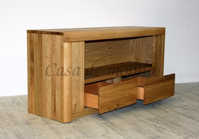 Massivholz TV-Lowboard Hoch HORIZONT 128x62x40cm Wildeiche massiv natur geölt runde Kante Casa de mobila Goslar