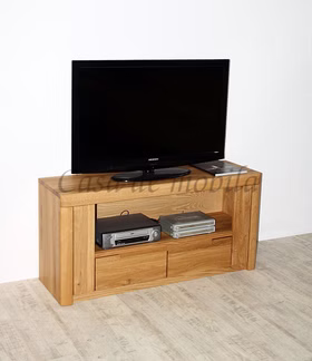 Massivholz Fernsehschrank hoch HORIZONT 128x62x40cm Wildeiche massiv natur geölt runde Kante Casa de mobila Goslar