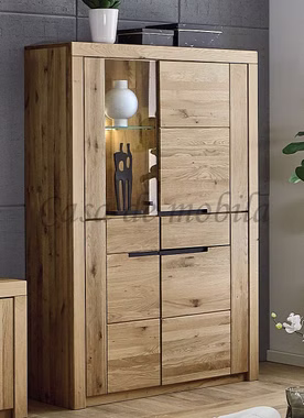 Vitrine 115x170x40cm HORIZONT Wildeiche massiv Bianco geölt Casademobila Goslar