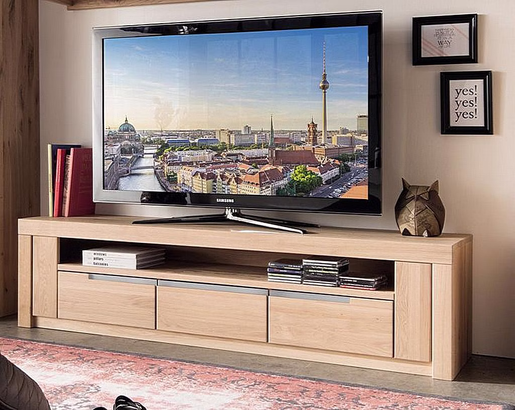 Wohnwand TV-kommode breit Wildeiche massiv Bianco geölt
