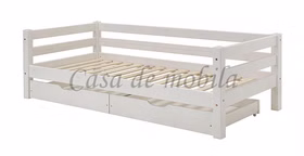 Massivholz Einzelbett mit Schubladen 90x200cm INFANSKIDS Kiefer massiv weiß lasiert Casa de mobila Goslar