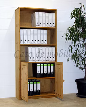 Massivholz Bücherregal mit Holztüren CONTRA 89x199x33cm Kiefer massiv gelaugt geölt Casa de mobila Goslar