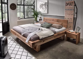 Balkenbett UNIKAT Wildeiche rustikal geölt Holzkufe Holzkopfteil Balkenholzbett mit Wuchsrissen 160x200 UNIKAT Wildeiche rustikal massiv geölt Casa de mobila Goslar