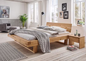 Massivholz Doppelbett aus Balkenholz UNIKAT 180x200x42cm Fichte massiv rustikal geölt Casa de mobila Goslar