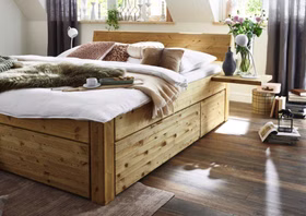 Schubladenbett 140x200 Beine 3 Komforthöhe Kopfteil 4 B Kiefer gelaugt geölt Schubladenbett 140x200 Beine 3 Komforthöhe Kopfteil 4 B Kiefer gelaugt geölt