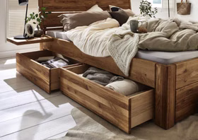 Schubladenbett Easy Sleep 200x200x54cm Eiche massiv geölt Holzbett mit 2 Schubladenmodul Easy Sleep 200x200x54 cm Eiche massiv natur geölt Kopfteil 2-geteilt mit Rahmen Casa de mobila Goslar