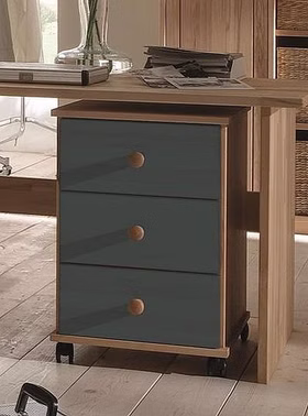 Massivholz Rollcontainer 46x69x49cm 3 Schubladen Kernbuche massiv natur geölt grau lackiert Casa de mobila Goslar