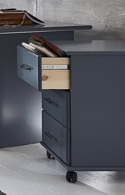Schreibtisch 125x74x78cm mit Rollcontainer Kiefer massiv grau lackiert Schreibtisch 125x74x78cm mit Rollcontainer Kiefer massiv grau lackiert