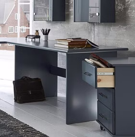 Schreibtisch 125x74x78cm mit Rollcontainer Kiefer massiv grau lackiert Schreibtisch 125x74x78cm mit Rollcontainer Kiefer massiv grau lackiert