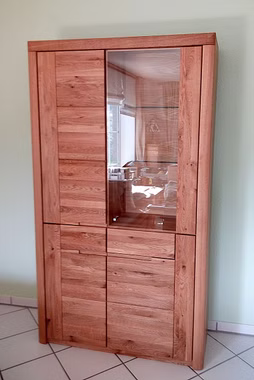 Geschirrschrank HORIZONT 115x203x40cm Wildeiche massiv Natur geölt Glastür rechts