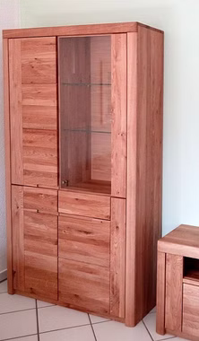 Vitrinenschrank HORIZONT 115x203x40cm Wildeiche massiv natur geölt Glastür rechts