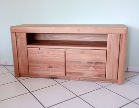 TV-Lowboard hoch mit 3 schubladen 128x62x40cm HORIZONT Wildeiche massiv natur geölt Casa de mobila Goslar