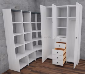 Wäscheschrank mit Eckregal CONTRA 216x217x172cm Kiefer massiv weiß grau Casa de mobila Goslar Wäscheschrank mit Eckregal CONTRA 216x217x172cm Kiefer massiv weiß grau Casa de mobila Goslar