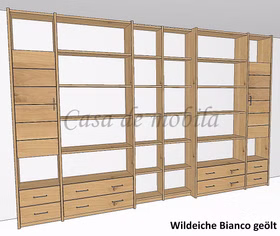 Büroregal bücherwand bibliothek regal holz CONTRA Wildeiche massiv Bianco geölt casademobila