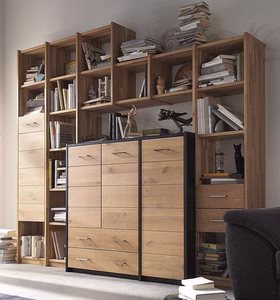 Regalwand 268x236x46/33cm CONTRA Massivholz 2farbig geölt / schwarz