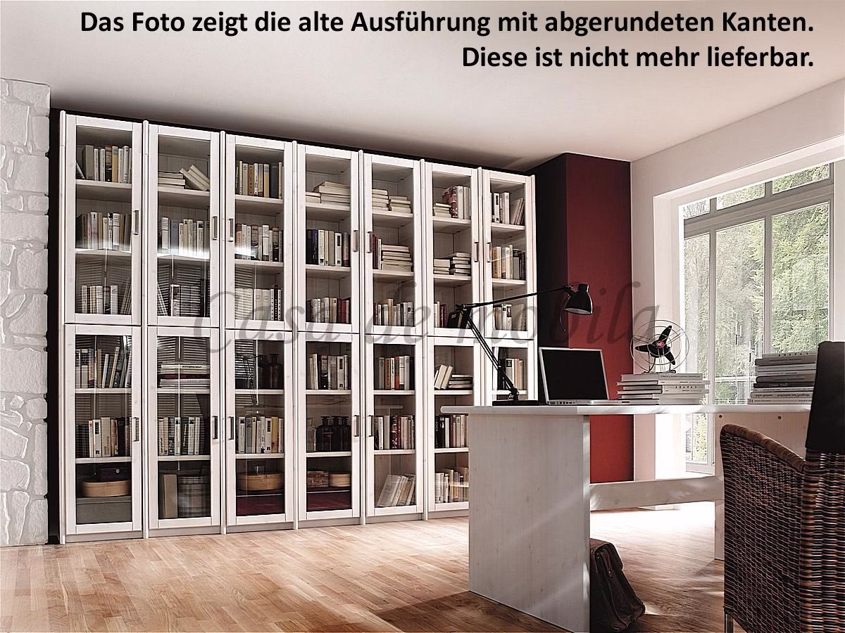 Massivholz Bibliothek regal mit glastüren CONTRA 315x236x33cm Kiefer massiv weiß lackiert Casa de mobila Goslar