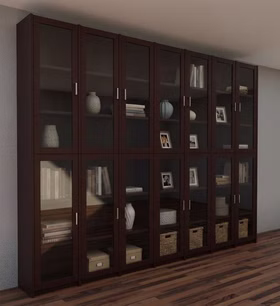 Bibliothek schrank mit glastüren CONTRA 315x236x33cm Kiefer massiv Dunkelbraun kolonial Casa de mobila Goslar