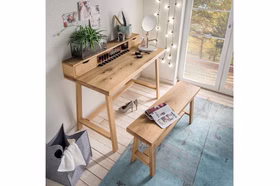 Massivholz Schreibtisch bank 100x45x25 RUSTIKAL Wildeiche massiv geölt Casa de mobila Goslar