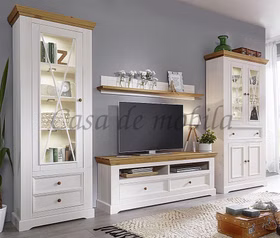 Wohnwand 4teilig 357x214x42cm FLAIR Kiefer weiß eichefarben geölt Massivholz Anbauwand 357x214x42cm FLAIR 4teilig Kiefer massiv Landhaus weiß eichefarben gelaugt geölt Casa de mobila Goslar
