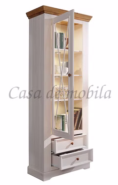 Wohnwand 4teilig 357x214x42cm FLAIR Kiefer weiß eichefarben geölt Wohnwand Vitrine hoch FLAIR Kiefer 2farbig weiß / eichefarben von Casademobila Goslar