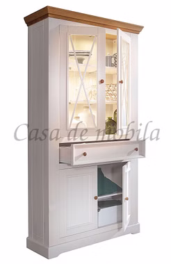 Wohnwand 4teilig 357x214x42cm FLAIR Kiefer weiß eichefarben geölt Wohnwand Schrank mit 2 glastüren FLAIR Kiefer 2farbig weiß / eichefarben von Casademobila Goslar