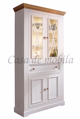 Wohnwand 4teilig 357x214x42cm FLAIR Kiefer weiß eichefarben geölt Wohnwand Vitrinenschrank 2 türig FLAIR Kiefer 2farbig weiß / eichefarben von Casademobila Goslar