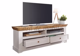 Wohnwand 4teilig 357x214x42cm FLAIR Kiefer weiß eichefarben geölt Wohnwand TV-schrank breit FLAIR Kiefer 2farbig weiß / eichefarben von Casademobila Goslar